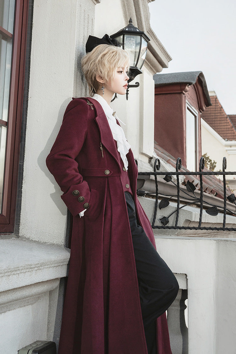 Dracula-Themed Dark Red Gothic Prince Coat with Long Sleeves