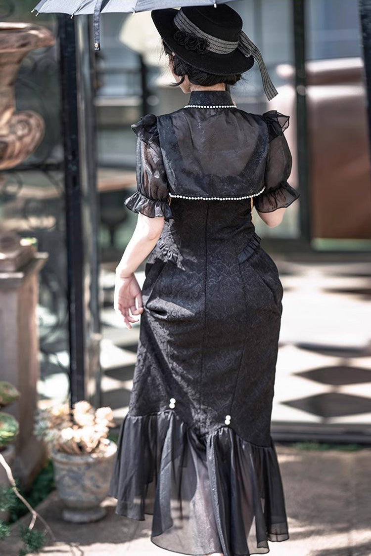 Sleeveless Jacquard Lace Fishtail JSK in Black