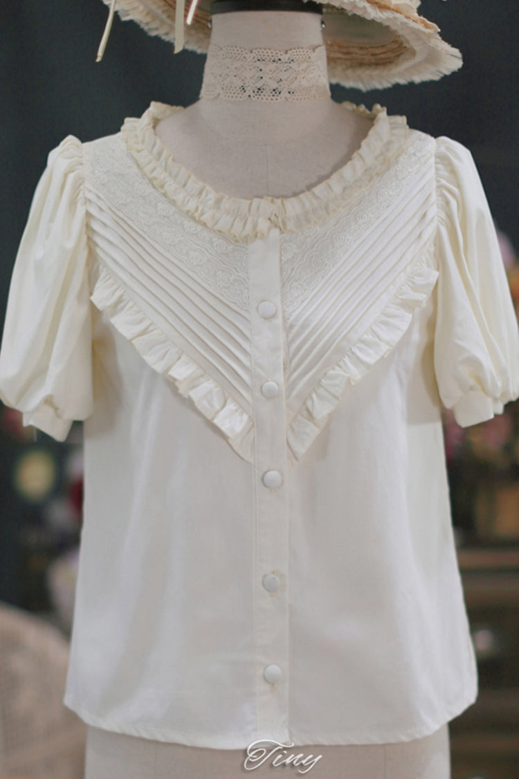 Sweet Lolita Blouse with Lace Collar, Short Sleeves, Waves