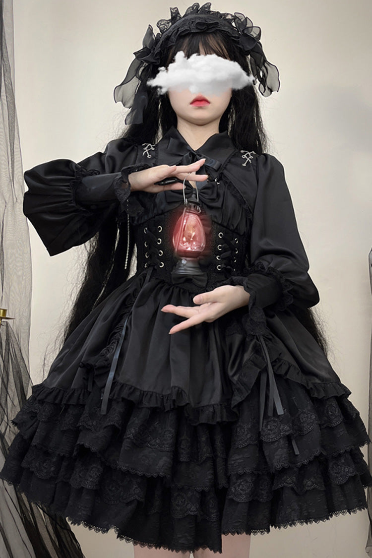 Jet Multi-Layered Bow Lace JSK Dress - Cross of Merit