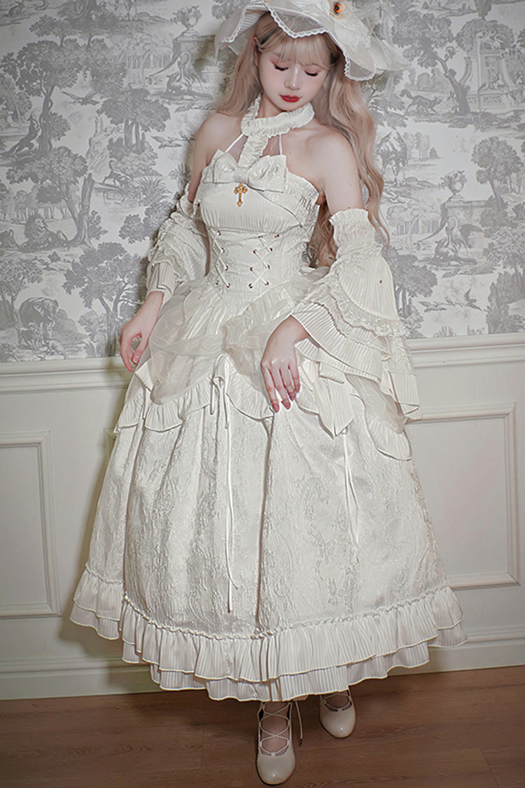 Halterneck Ruffle Bow Gothic Lolita Dress with Drawstring, Mystery Doll Theme, 4 Colors