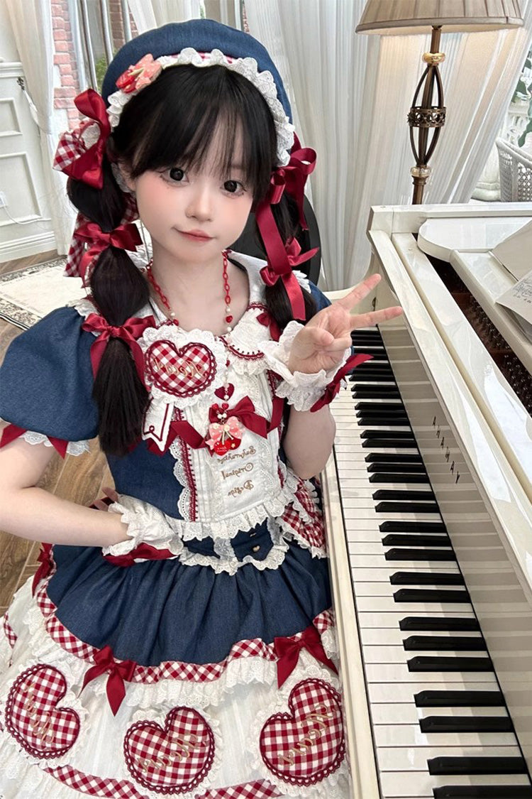 White Blue Red Peach Heart Lilith Ruffle Bow Lace Up Sweet Skirt Set