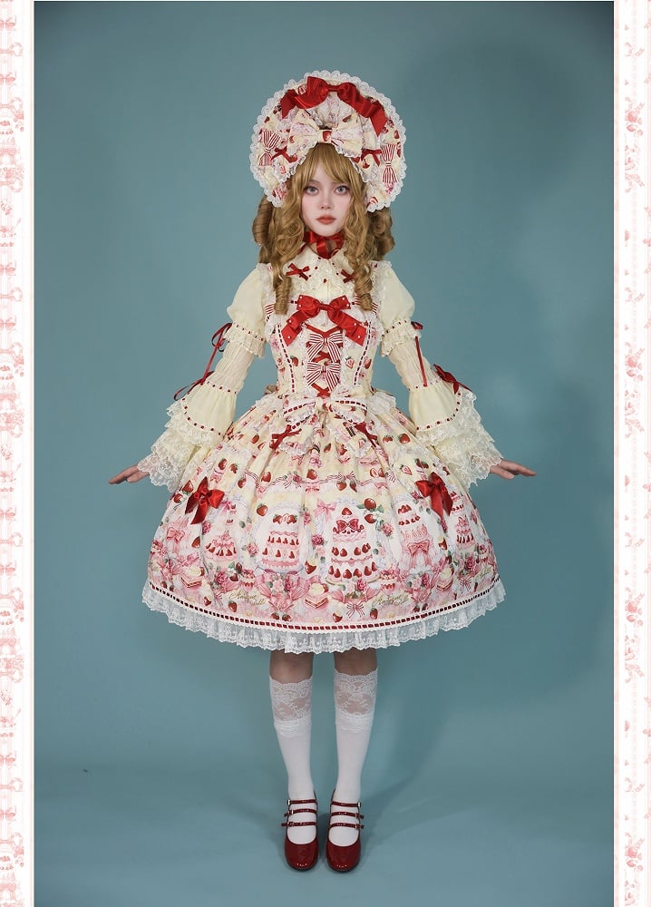Set Sweet / Accents Full Bow Desserts Lolita and JSK Print Yellow Strawberry