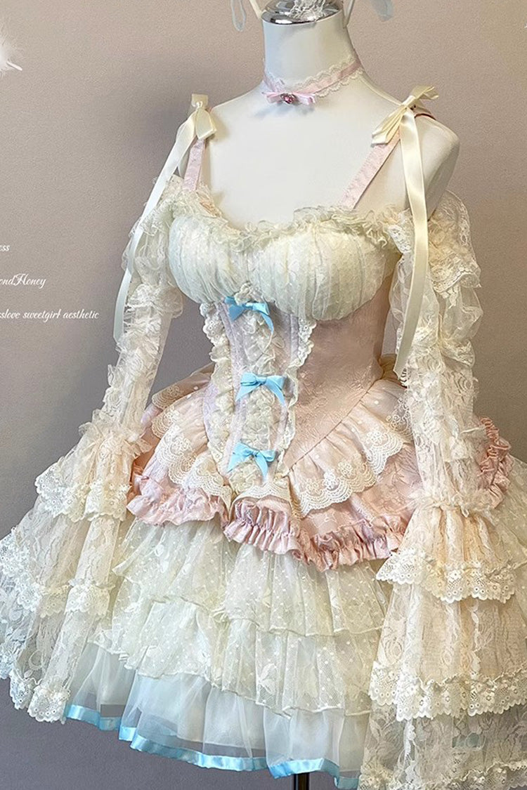 Pink Multi-Layered Ruffled Bow Lace Ballet Sweet Lolita Dress