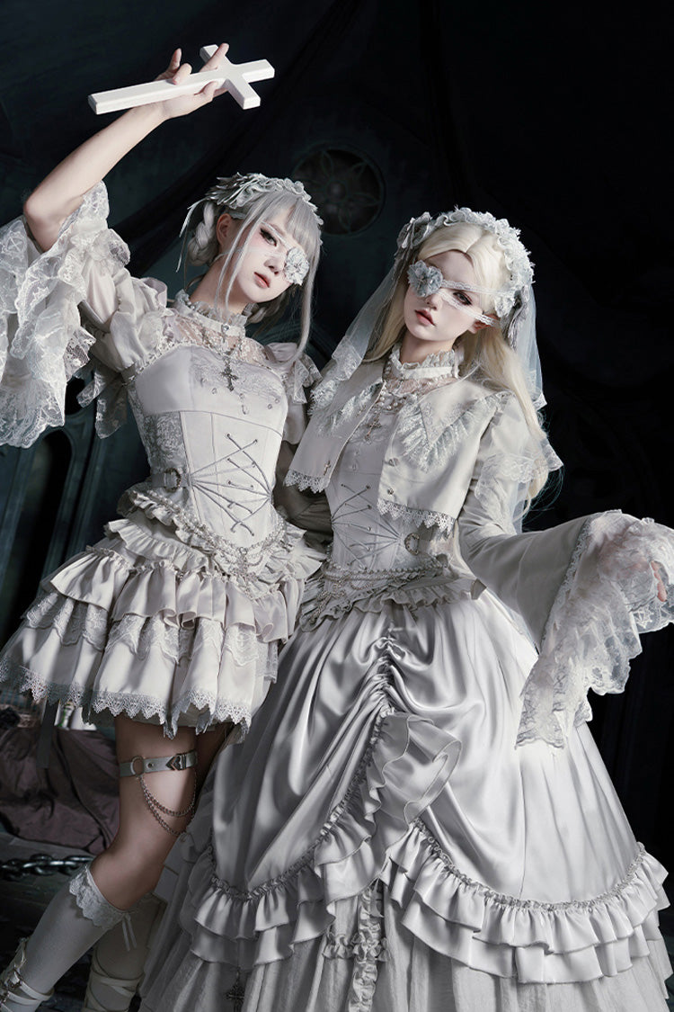 Bionic Doll Square Collar Gothic Lolita Corset Set with Multi-Layer Ruffles, Short Skirt