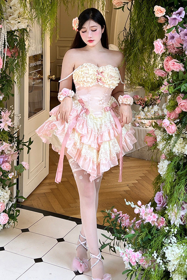 Lace Lolita Dress with Multi-Layer Ruffles, Bowknot, Dreamy Love