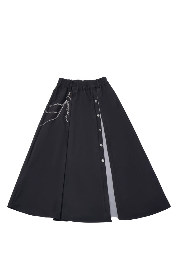 Hymn of the Cross Gothic Ruffled Asymmetric Chain Skirt Set - Black