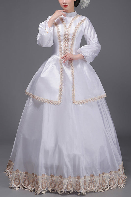 White Embroidered Vintage Victorian Dress - Sweet Court Style