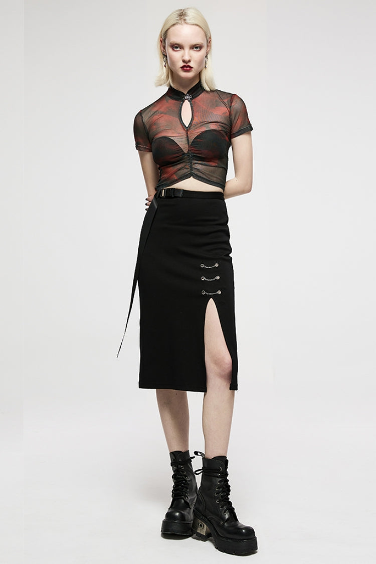 Punk T-Shirt with Ruffle Sheer Tie-Dye Print