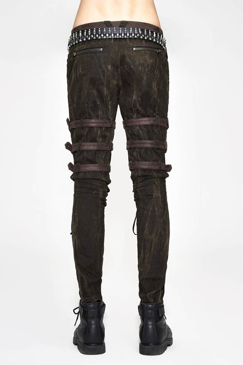 Cocoa Steampunk Embroidered Lace-Up Pants with Multiple Loops