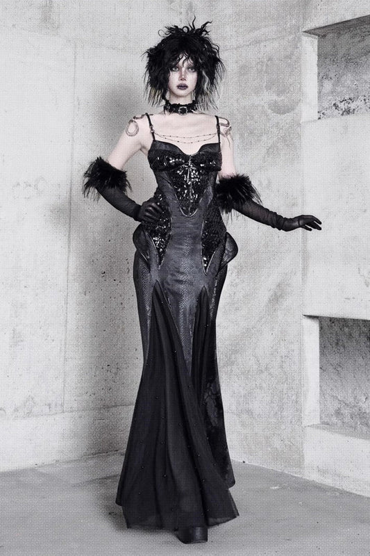 Black Print Stitching Sleeveless Gothic Lolita JSK Dress - Snake Eye Shadow