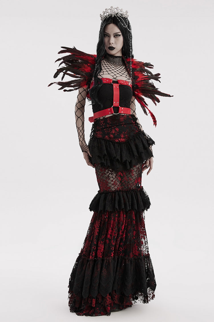 Crimson & Noir Faux Feather Gothic Shoulder Harness for Women