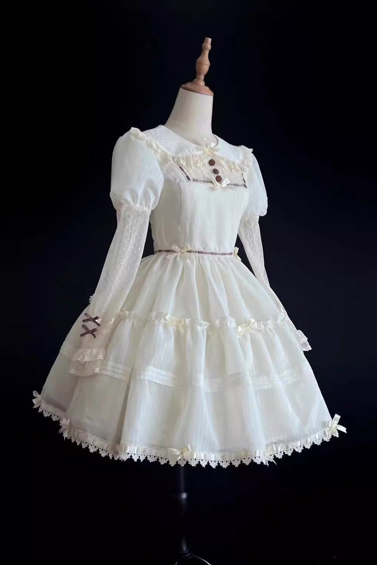 White Lapel Collar Long Sleeve Hollow Sweet Princess Lolita Dress