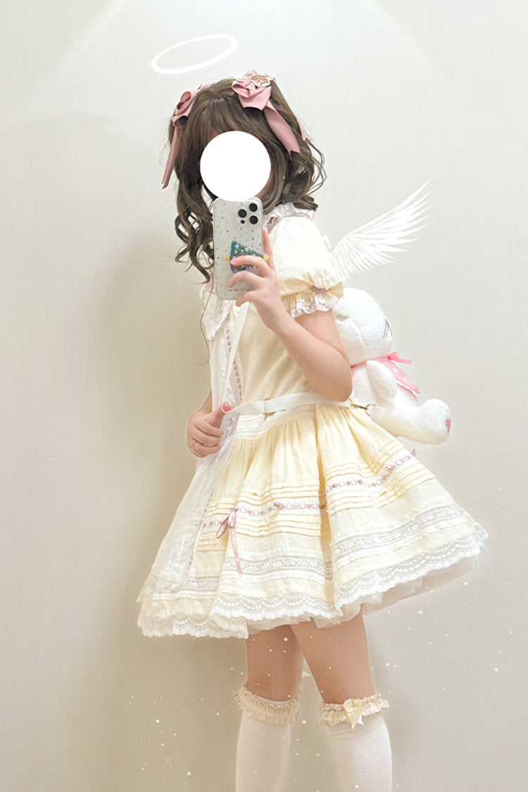 Angel Print Lace Dress with Doll Collar and Bowknot