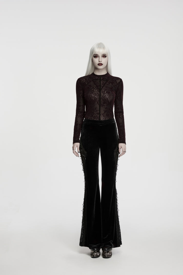 Floral Lace Beaded Tassel Flare Pants for Women