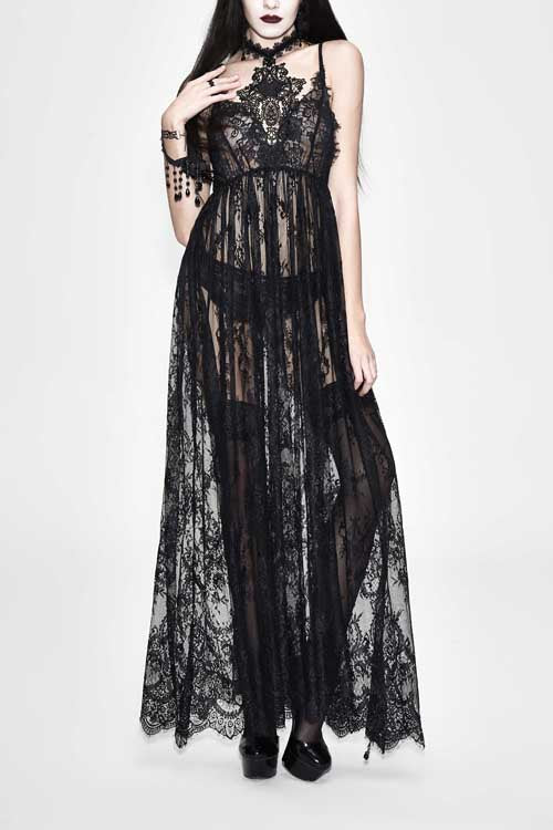 Sexy Halter Gothic Dress with Transparent Lace and High Waist