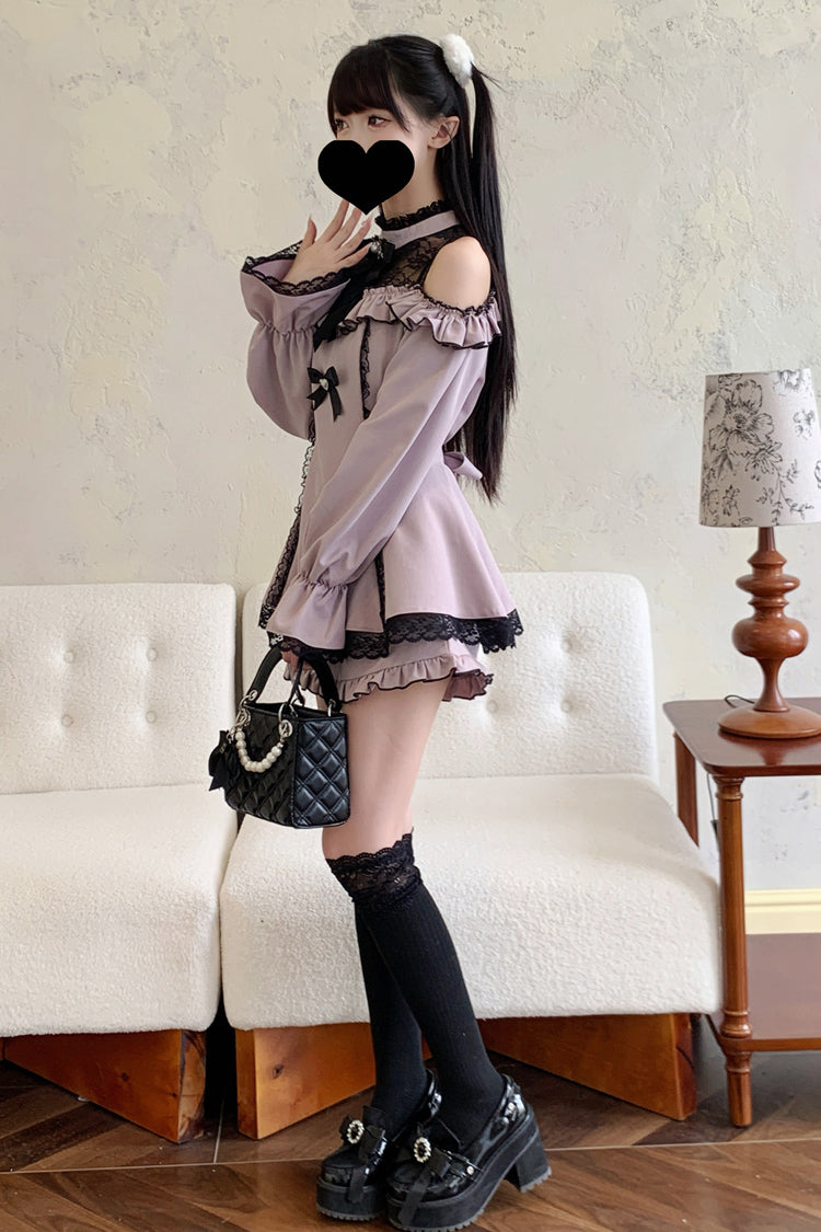 Halterneck Ruffle Bow Dress & Shorts - Jirai Kei Ensemble