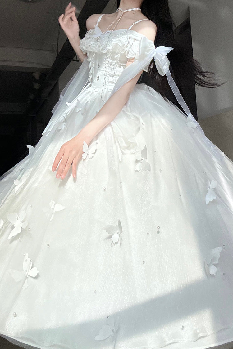 Ivory Butterfly Decorated JSK Dress with Bowknot - Summer Wind Chimes