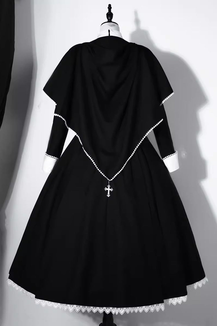 Black Stitching Lace Long Sleeve Gothic Elegant Lolita Dress - Nun