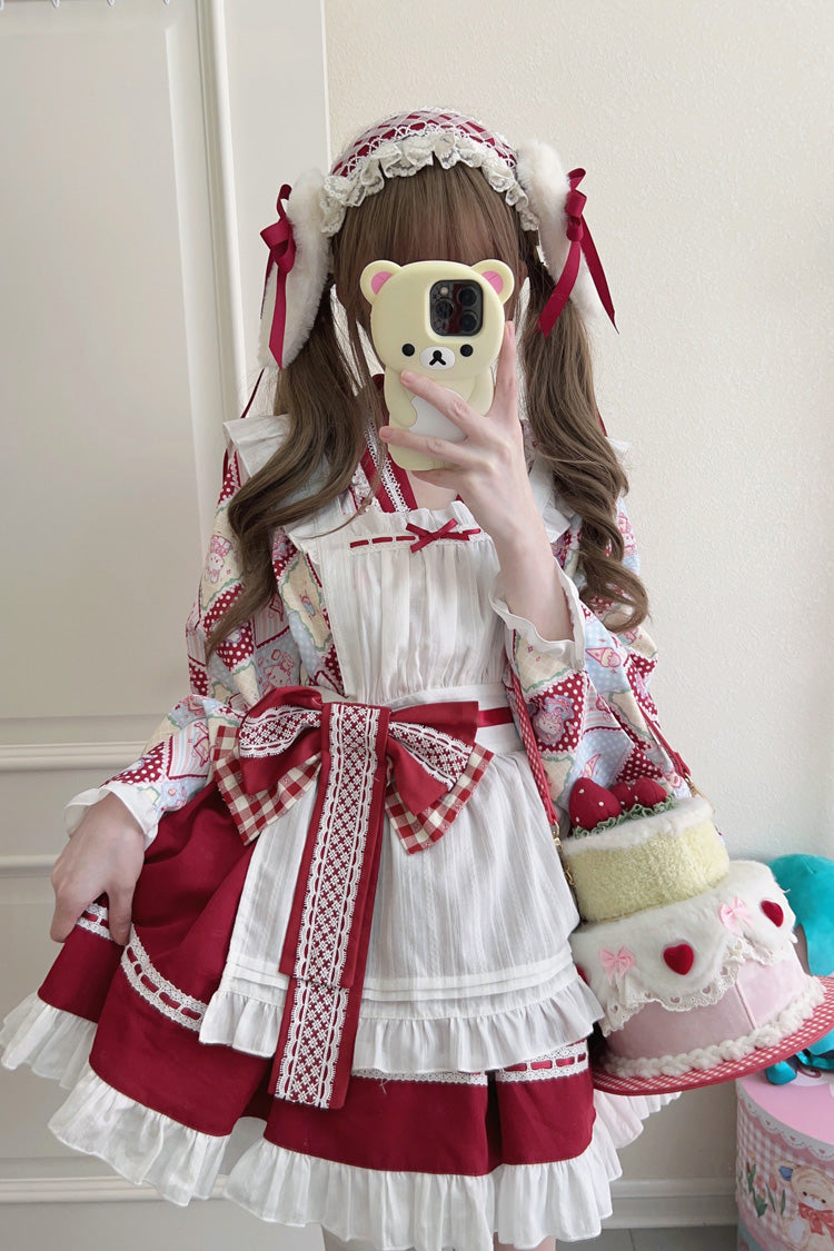 Showa Sweet Pet Japanese Maid Lolita Dress with Ruffle Bowknot