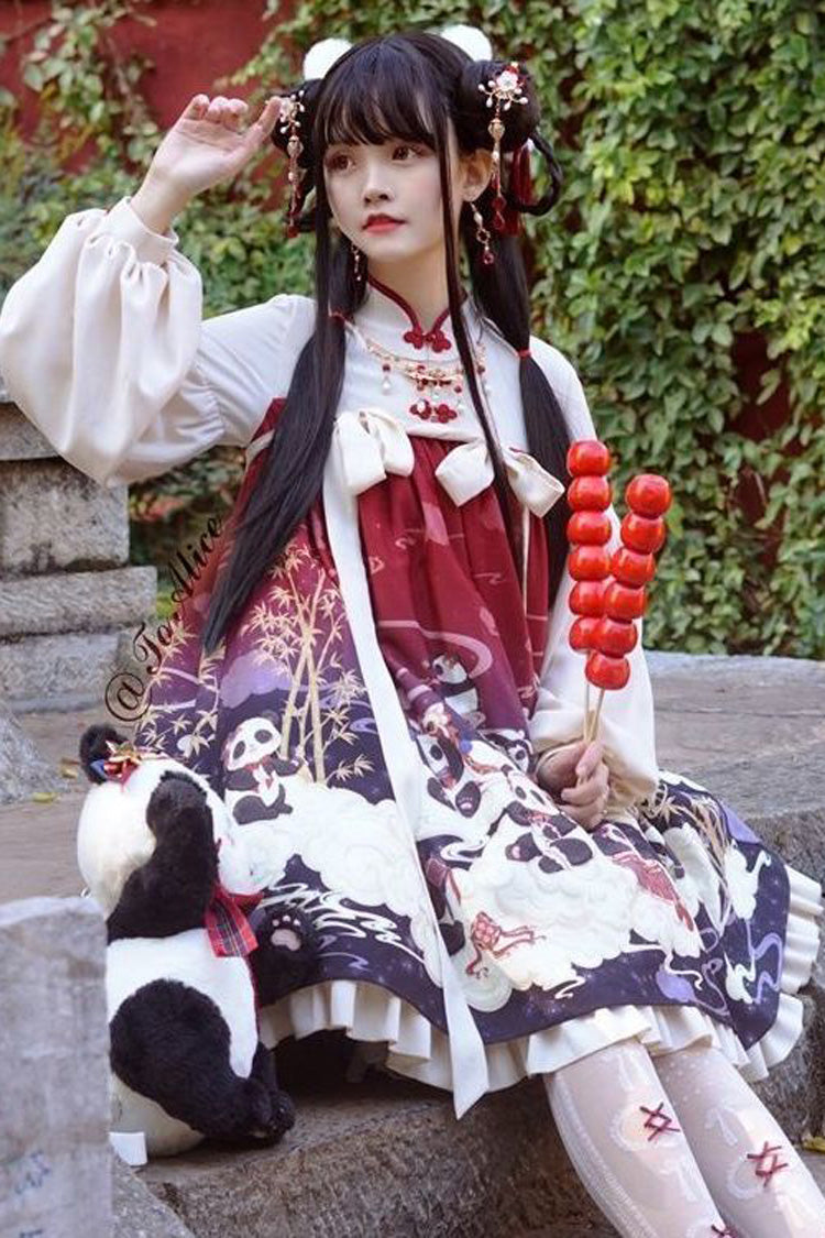 Panda Motif Chinese-Inspired Sweet Lolita One-Piece Gown