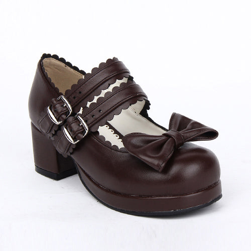 Sweet Lolita Shoes with Double Buckle and Bowknot