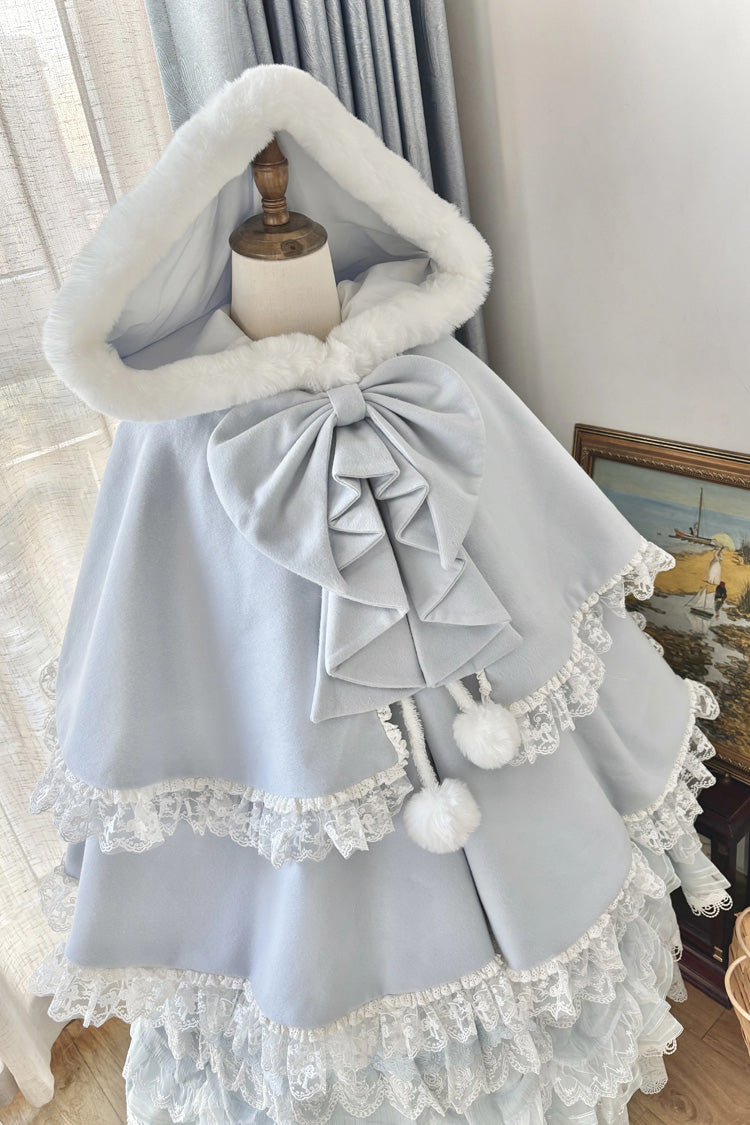 Ruffled Bow Hooded Lolita Cape Coat