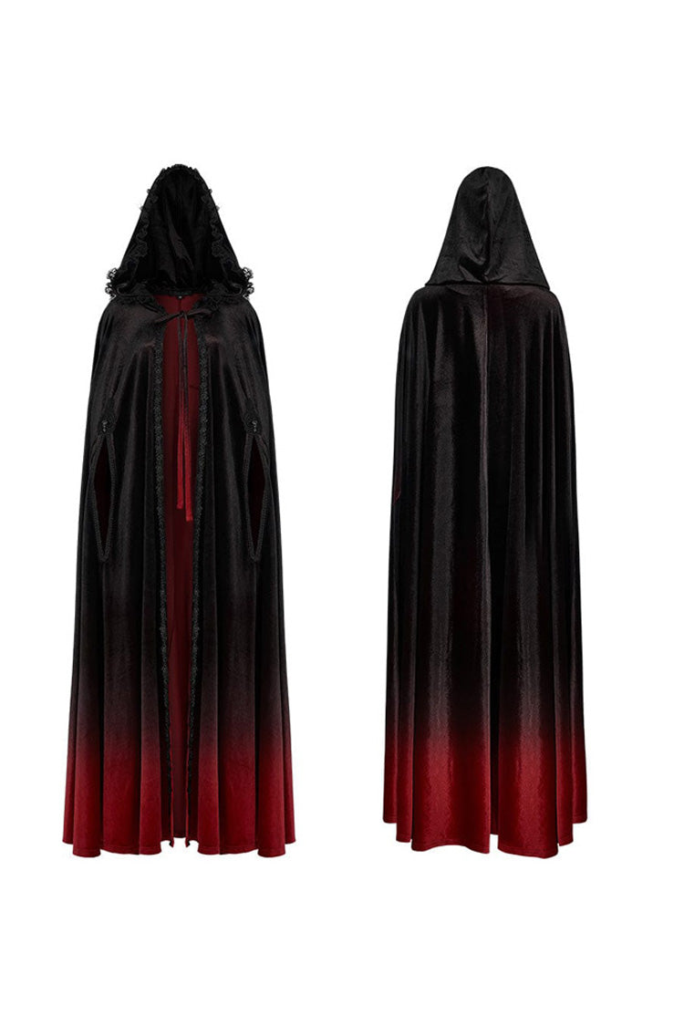 Crimson & Noir Gradient Fantasy Cloak with Wide Sleeves & Hood