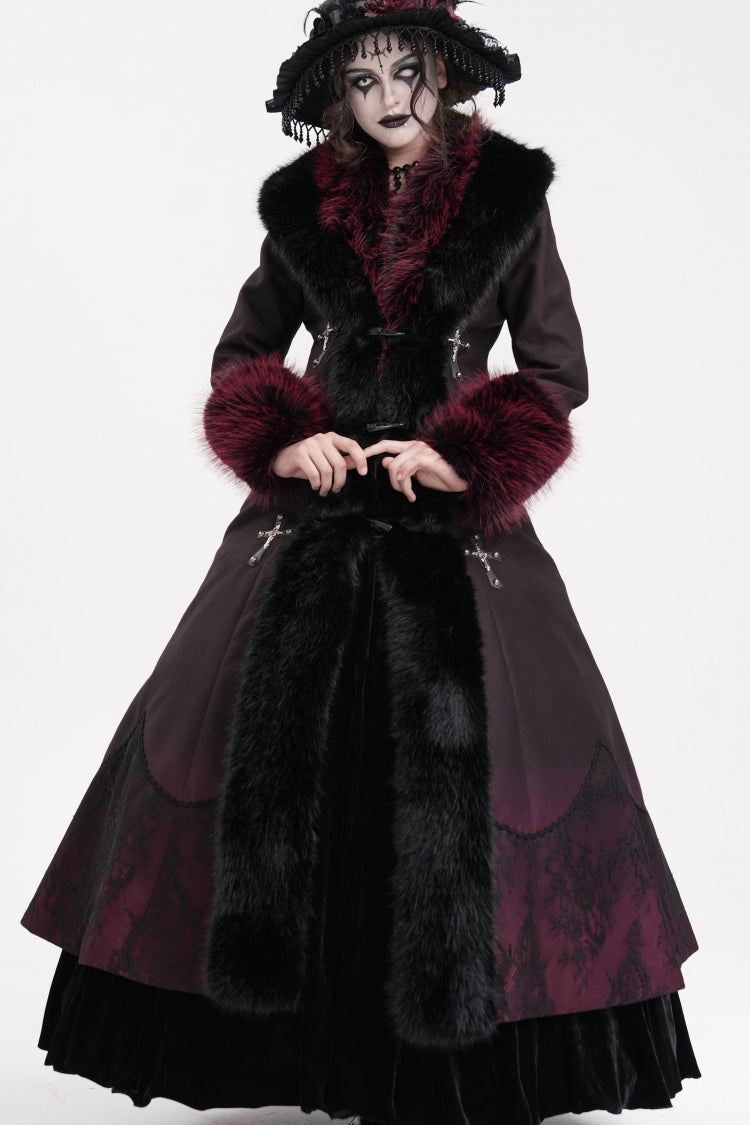 Noir & Scarlet Cross-Laced Lace Gothic Long Coat