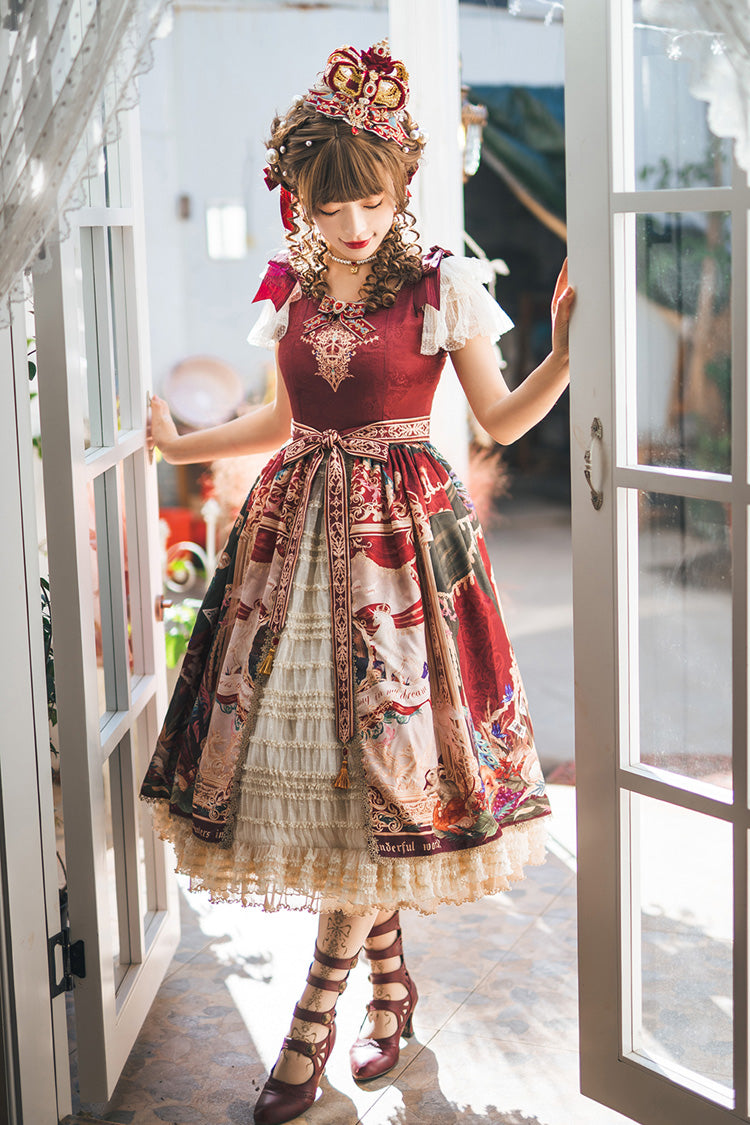Red Kaleidoscope of Dreams Flying Sleeve Print Embroidery Cardigan Bow Classic Vintage Gorgeous Lolita
