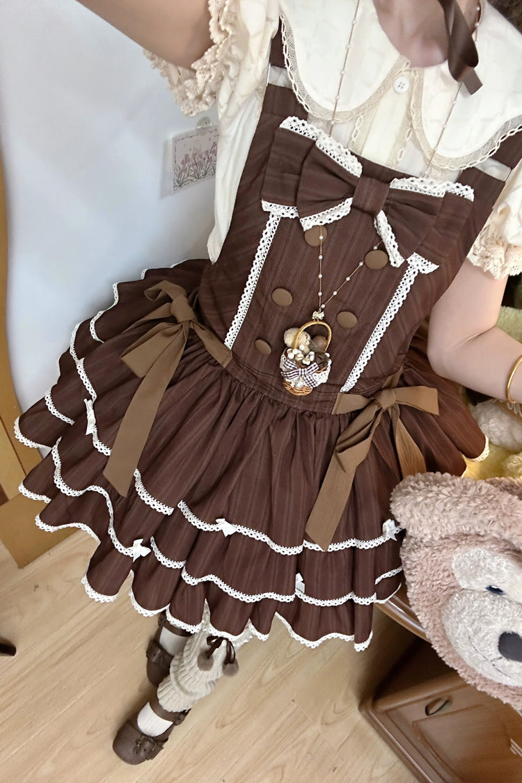Cocoa Sleeveless Layered Ruffle Bow Sweet Lolita Strap Dress