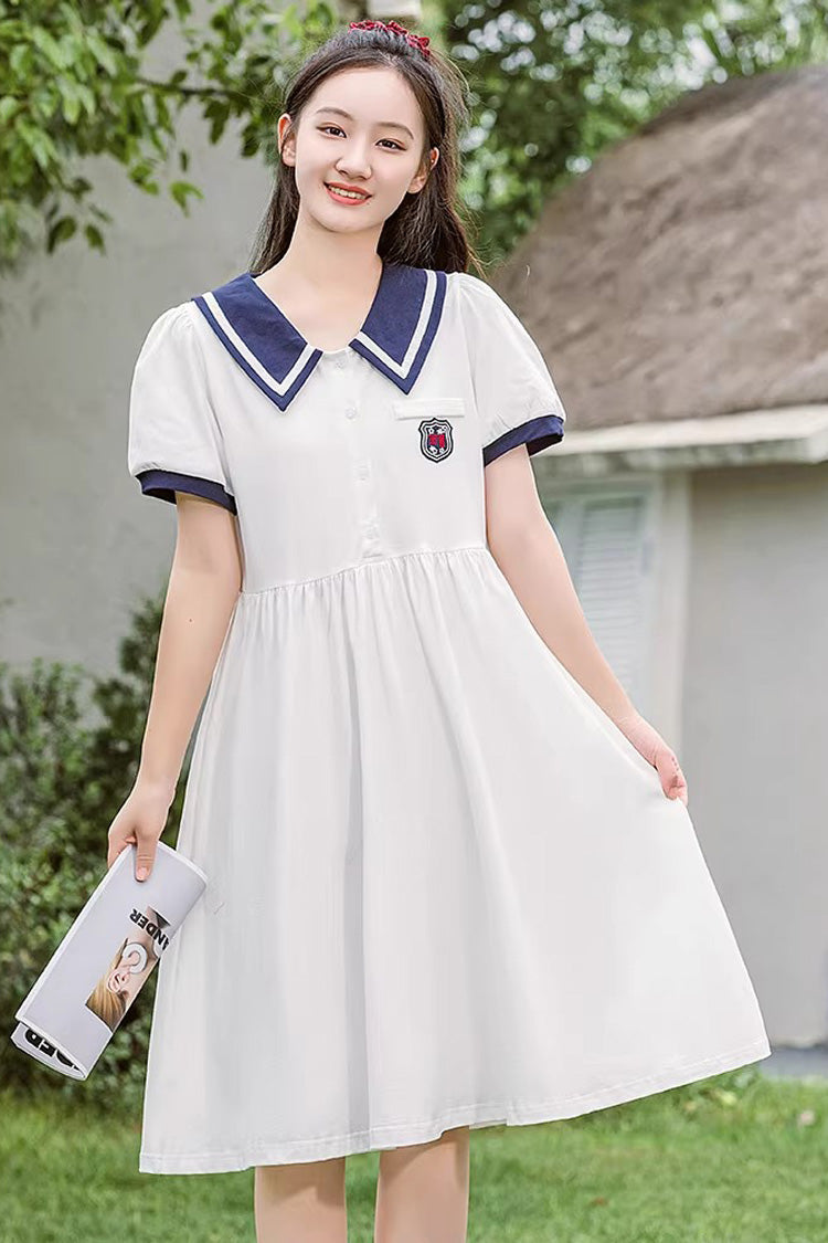 Short Sleeve High Waist Collegiate Sweet Lolita Dress in Two Hues