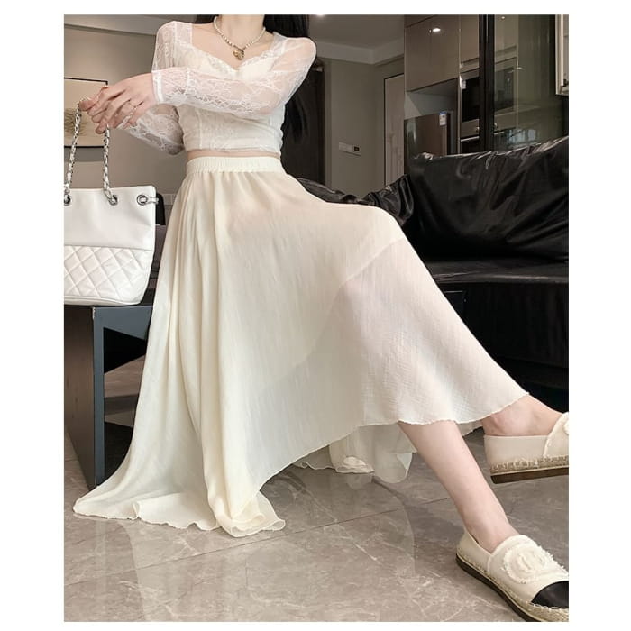 Elastic Waist Plain Asymmetrical Midi