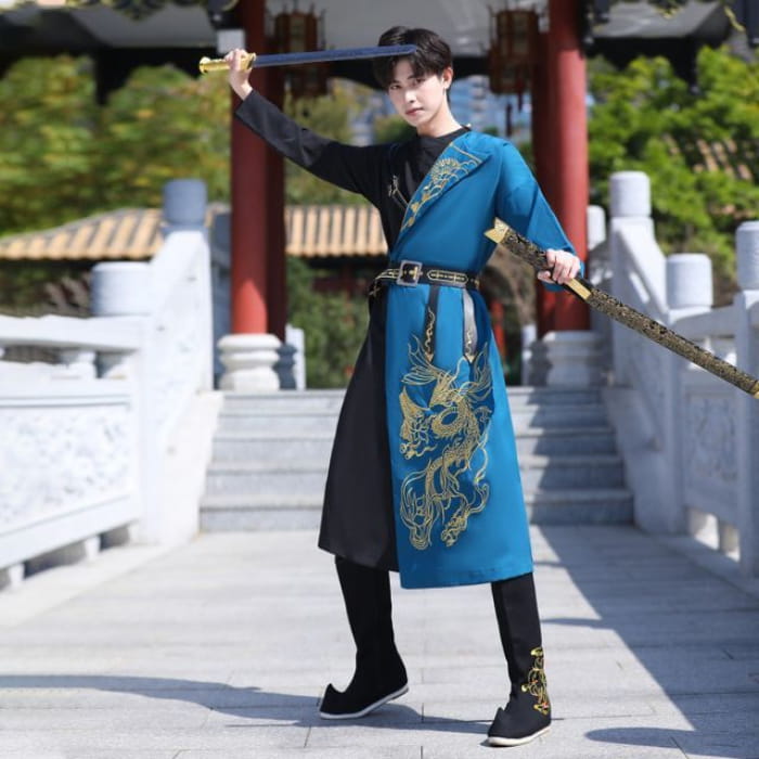 Embroidered Hanfu Costume / Belt / Set - Blue / M