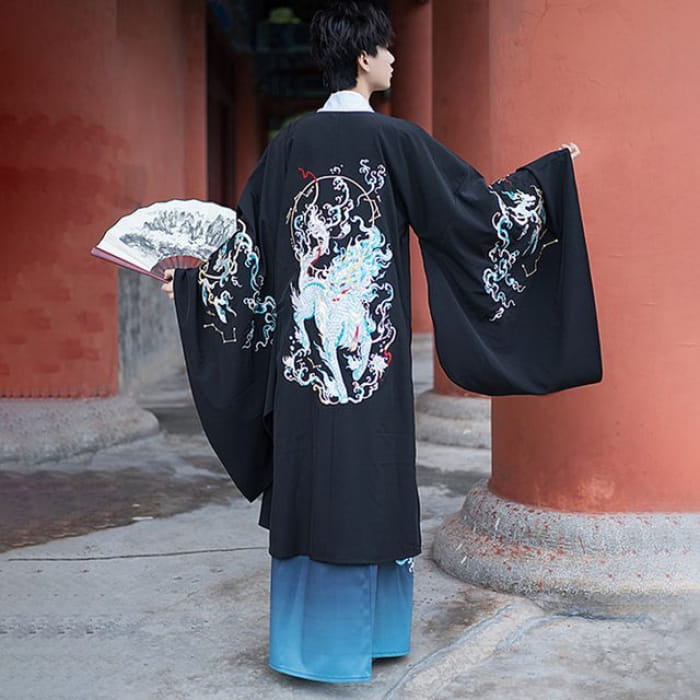 Embroidered Hanfu Robe / Long - Black / S