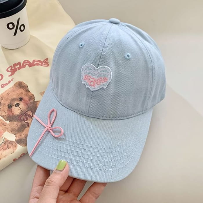 Embroidered Heart Baseball Cap - Blue / One Size