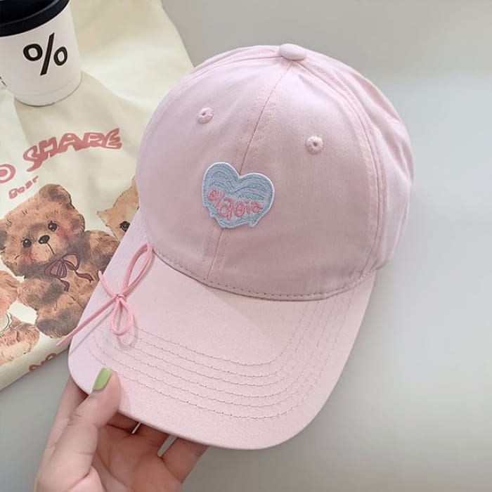 Embroidered Heart Baseball Cap - Pink / One Size