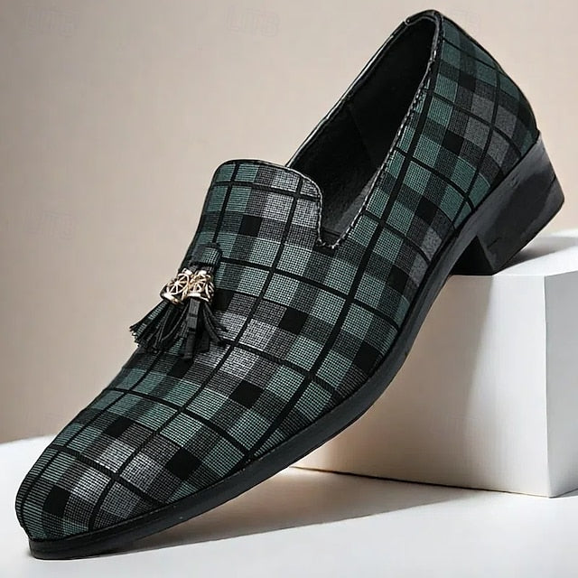 Decoration with Tassel Men's – Plaid Loafers Elegant