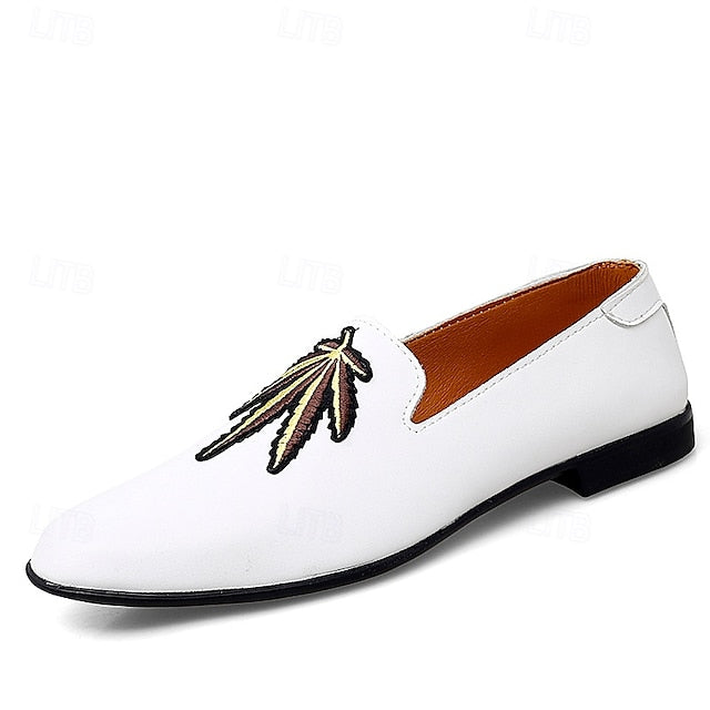 Prom Shoes Faux Leather Loafers with - Men's Feather White