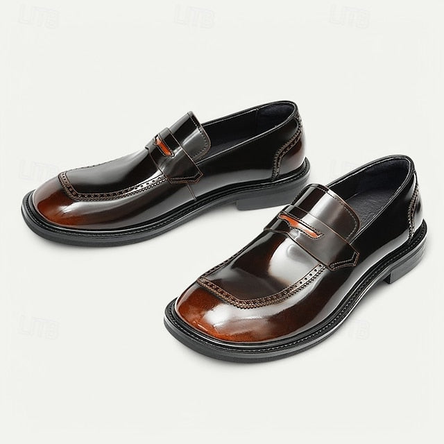 Slip-On Premium Cowhide Black Loafers with Decorative Men's