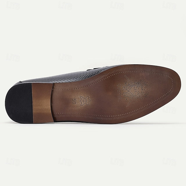 Leather Textured Premium Black Loafers – Men's 100%