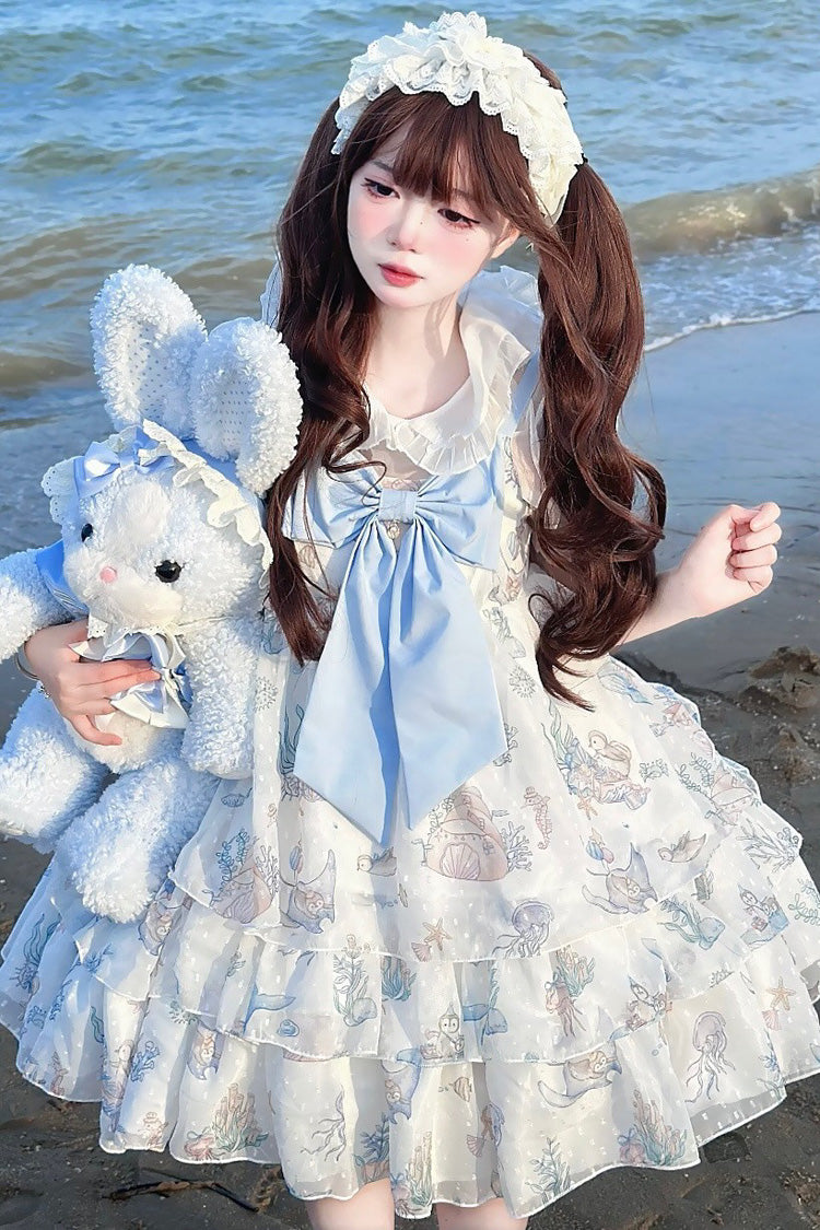Sweet Lolita Strap Dress with Layered Ruffles and Lace - Ocean Sweetheart, 5 Colors