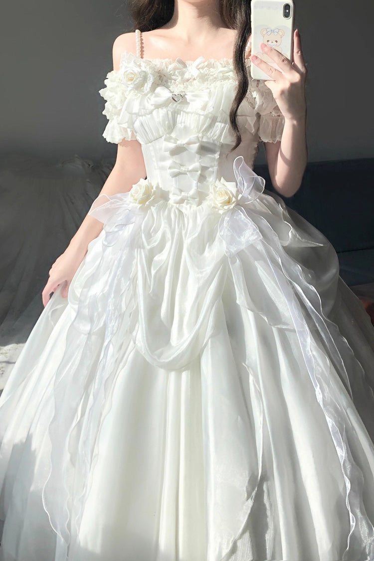 Ivory Elegant JSK with Halter Neck and Ruffle Bow - Cindy Rose