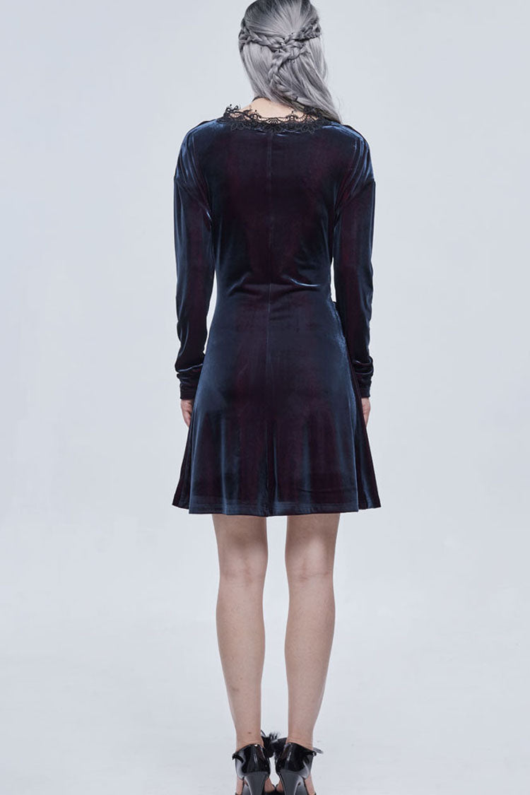 Crimson & Noir Velvet V-Neck Bow Detail Long Sleeve Gothic Dress
