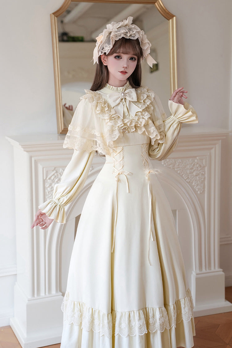 Letters Poems Day Night Stand Collar Long Sleeves Ruffle Bowknot Lace-Up Gothic Lolita Dress