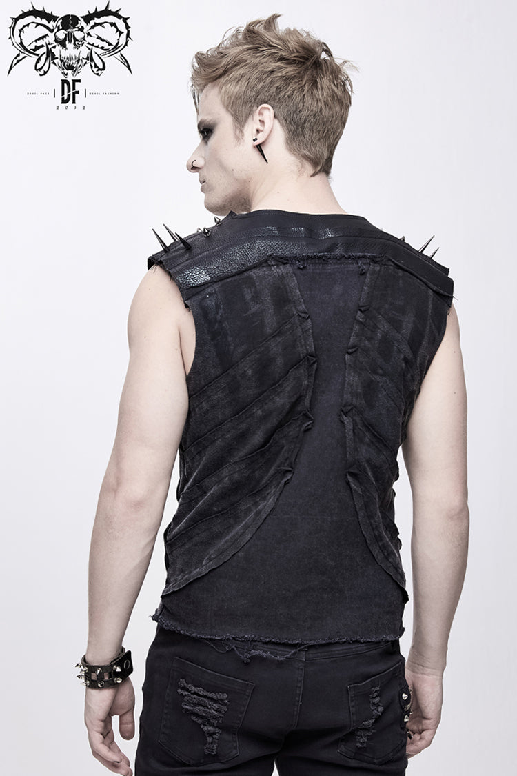 Patchwork Unedged Leather Long Nail Punk Vest
