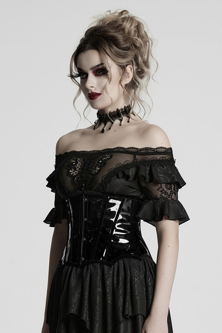 Glossy Vinyl Underbust Corset for Gothic Women