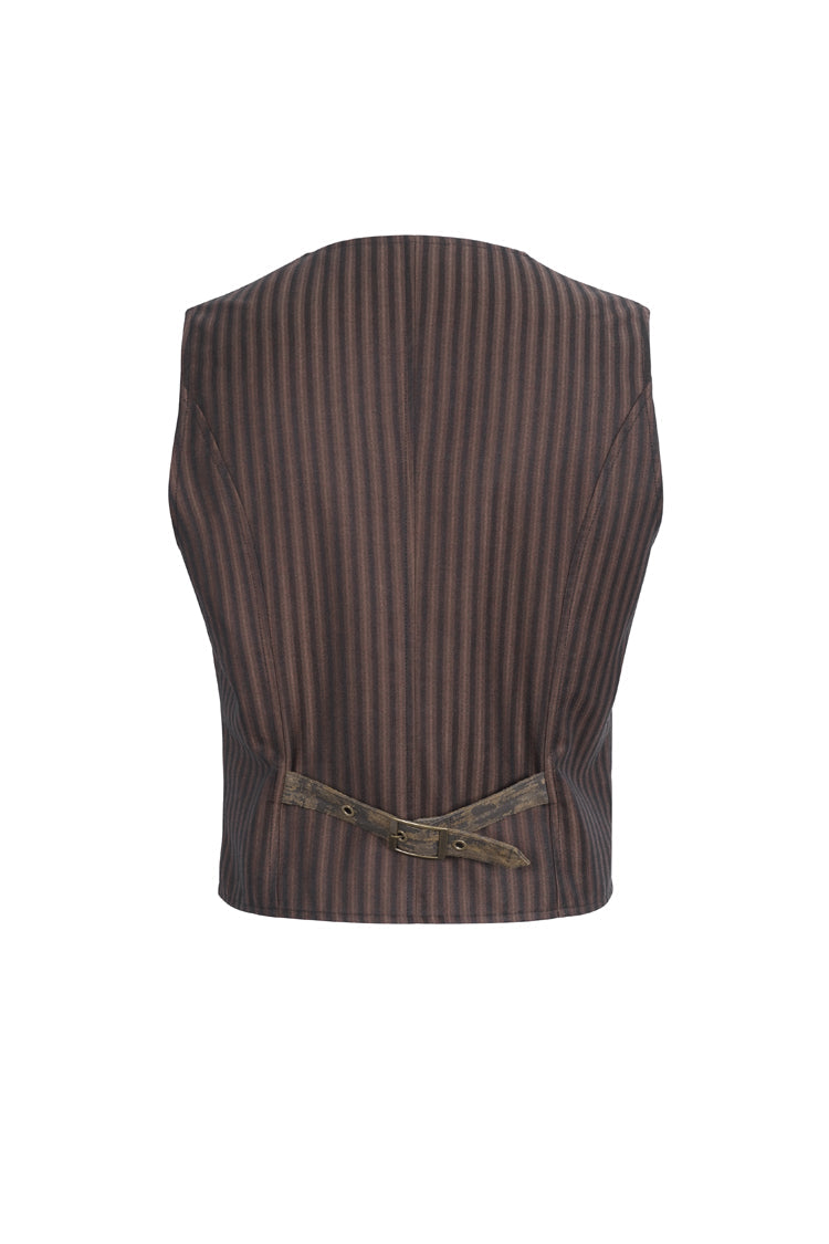 Cocoa Pinstripe Gothic Slim Vest with V-Neck and Stitching