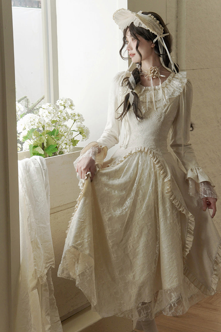 Princess Lace Dress with Ruffle Sleeves in Ivory