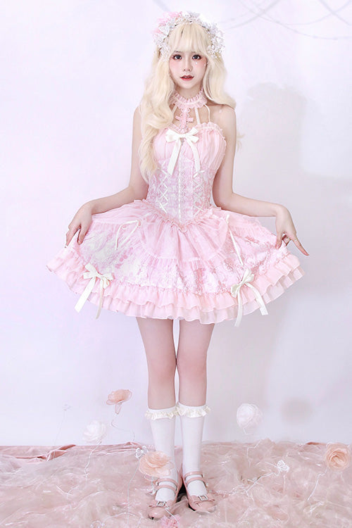 Blush Strapless Sleeveless Bow Accent Ruffled Sweet Lolita Layered Gown